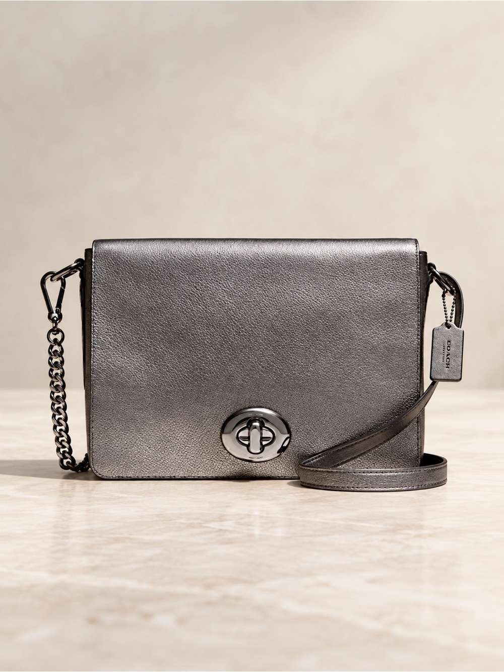 NWT Coach 36113 Gunmetal Leather Shoulder Crossbody Bag Convertible Strap NOS